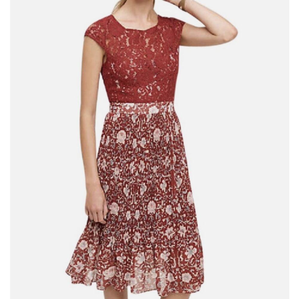 ANTHROPOLOGIE NWT Plenty by Tracy Reese Arcadia Red Pleated Lace Dress // 12 - Picture 2 of 16